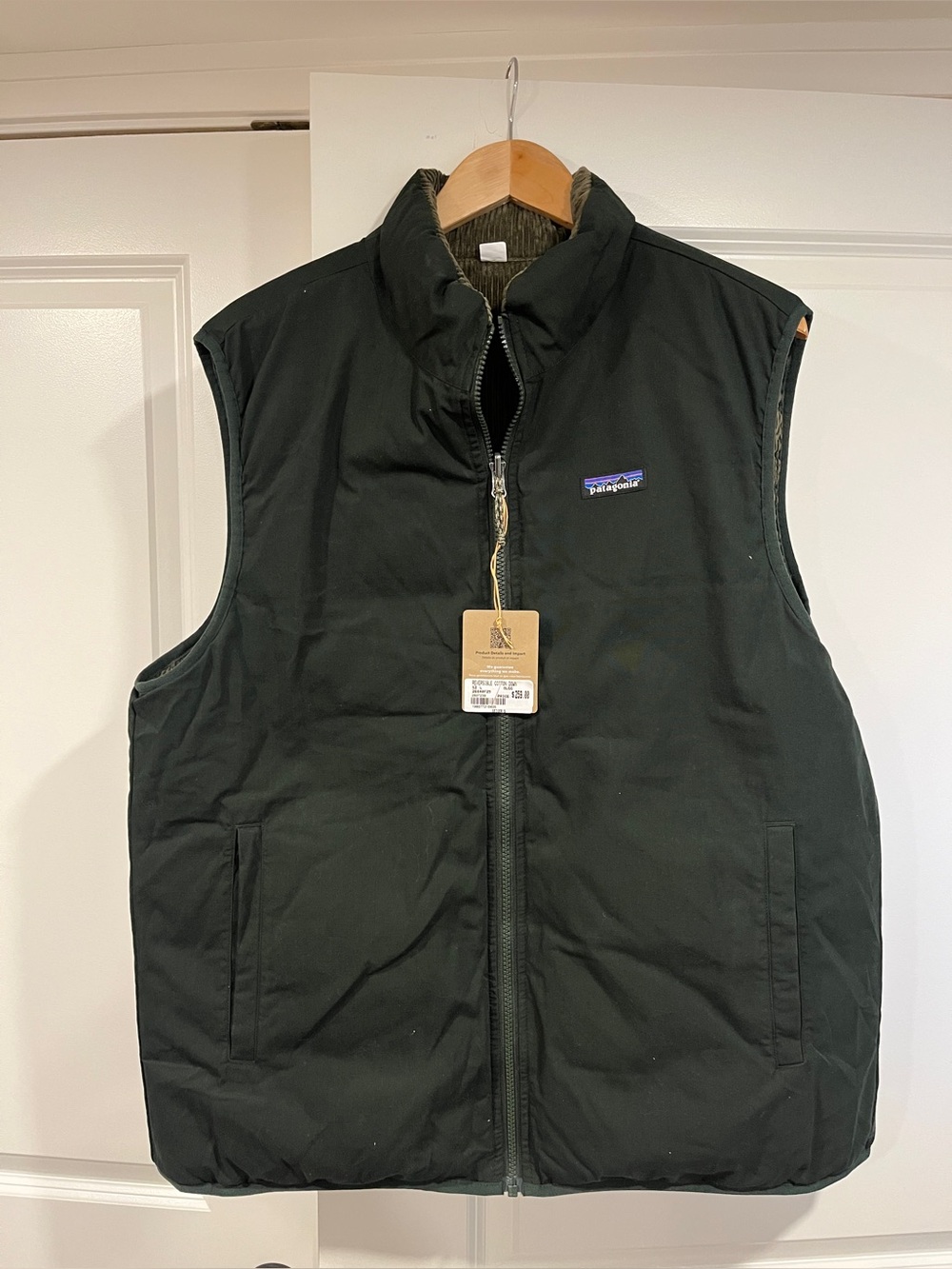 Patagonia Reversible Cotton Down Vest - Green and Corduroy -Large - New With Tag